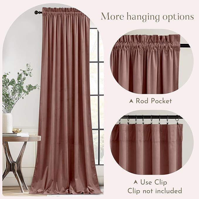 NICETOWN Pink Velvet Curtains 102 inches