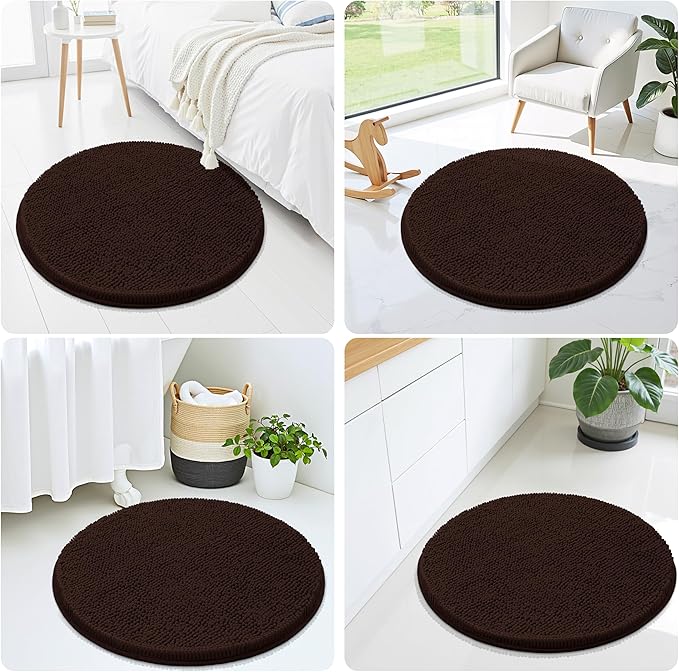 Smiry Luxury Chenille Round 24x24, Extra Soft and Absorbent Shaggy Bathroom Mat Rugs, Machine Washable, Non-Slip Plush Carpet for Tub, Shower, and Bath Room, Brown