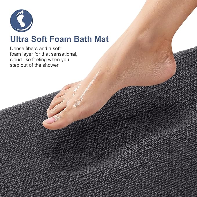 OLANLY Thick Memory Foam Bath Mat Rug 44x32, Extra Soft Absorbent Bathroom Rug, Quick Dry Bath Mats, Non-Slip, Machine Washable Carpet for Bathroom, Tub and Shower, Home Decor Accessories, Dark Grey