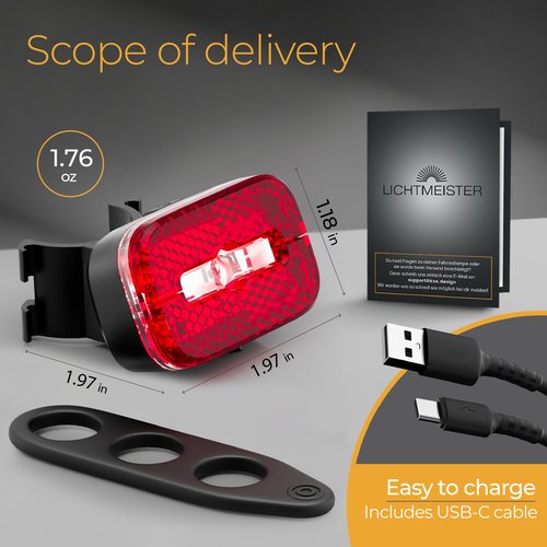 LICHTMEISTER® Bike Tail Light with Reflector and Intelligent Brake Light Function – Rear Bike Light LED – Bicycle Tail Light