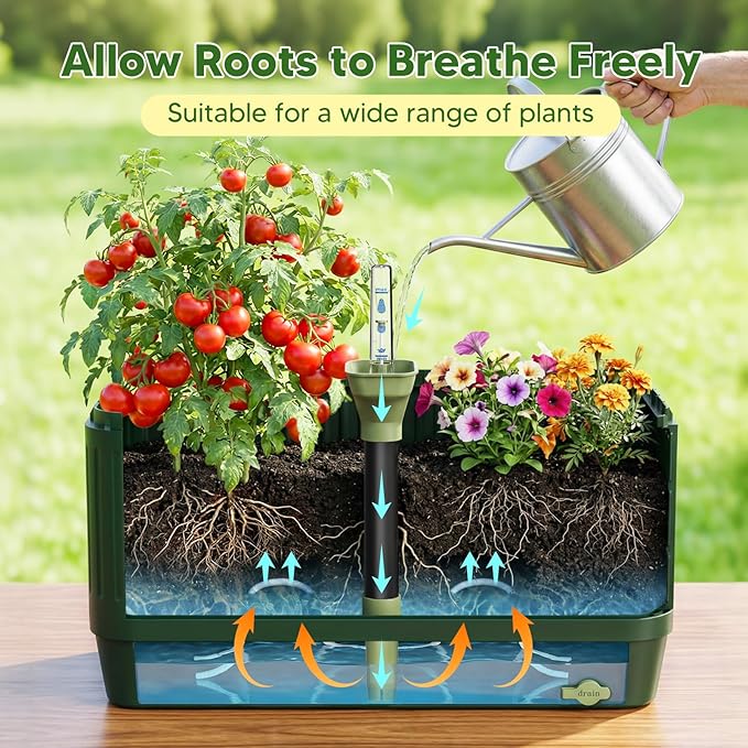 Raised Garden Bed with Tomato Cages，52"/4.3ft Tomato Planter with Trellis,Adjustable Height,Self Watering Planter Box for Vegetables & Climbing Plant Indoor Outdoor Balcony Patio (2)