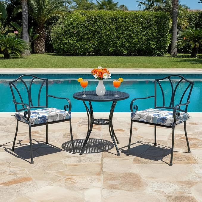 LVTXIII Outdoor Seat Cushions Set of 2 Square Chair Cushions with Ties, Patio Chair Pads for Home Office and Patio Garden Furniture Decoration 22"x22"x3", ‌Clemens Noir Blue