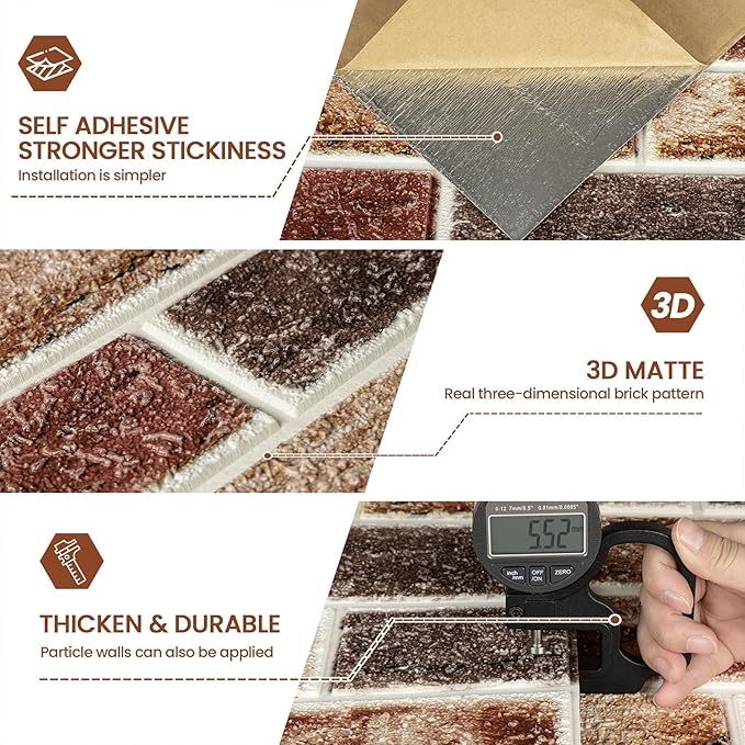 3D Wall Panels Brick Peel and Stick 26.7"x13.4"-10 PCS