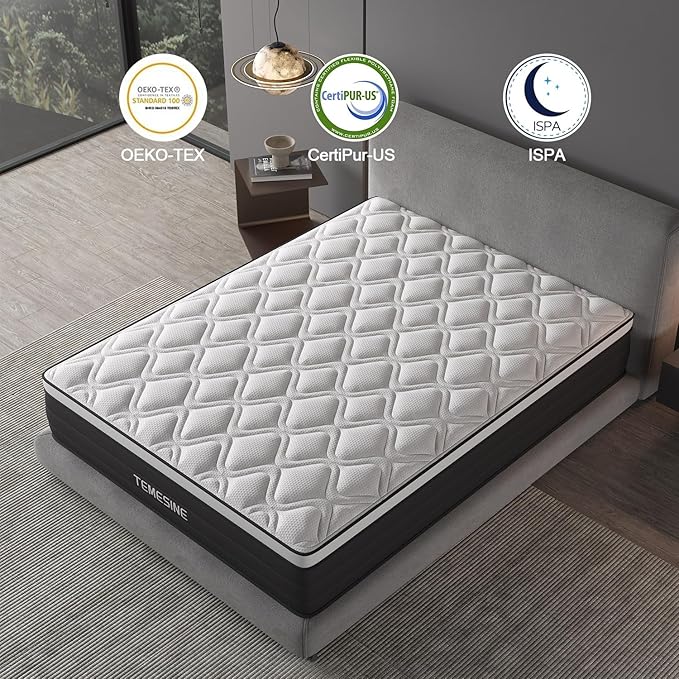 King Size Mattress, 10 Inch Hybrid Mattress in a Box with Individual Pocket Spring, Gel Memory Foam and Euro Top, Medium Firm Feel with Motion Isolation, Pressure Relief, Edge Support,Black