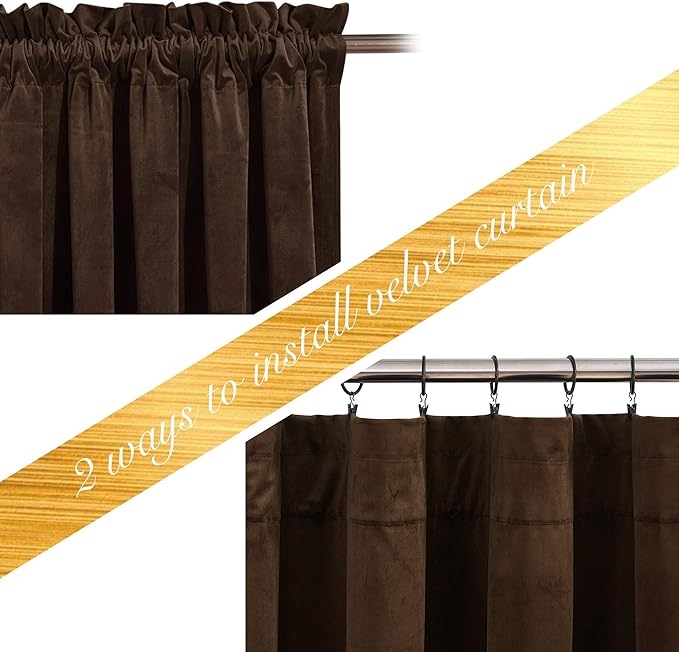 NICETOWN Brown Velvet Curtains, Thermal Insulated Sound Reducing Heavy Matt