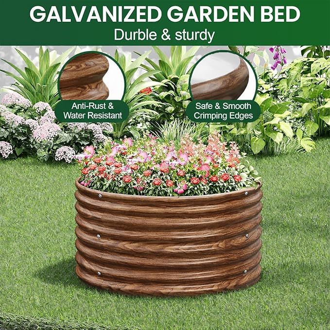 4 Pack Brown 2x2FT Round Corrugated Galvanized Steel Raised Garden Bed Outdoor, Metal Above Ground Garden Bed for Vegetables and Flowers, Raised Beds for Gardening-2x2FTx10Inch