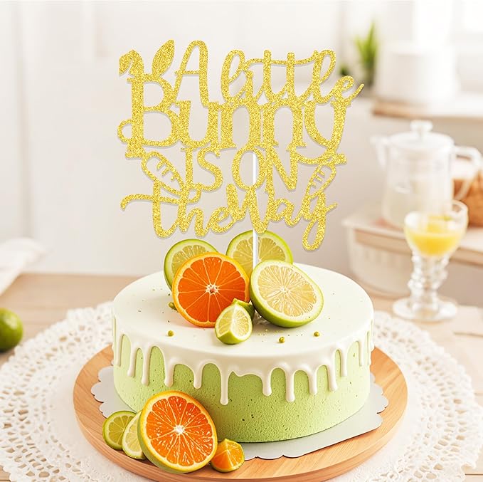 A Little Bunny is on the Way Cake Topper, Bunny Baby Shower Decorations, Easter Baby Announcement Supplies, Easter Theme General Reveal Party Cake Decoration Sign Gold