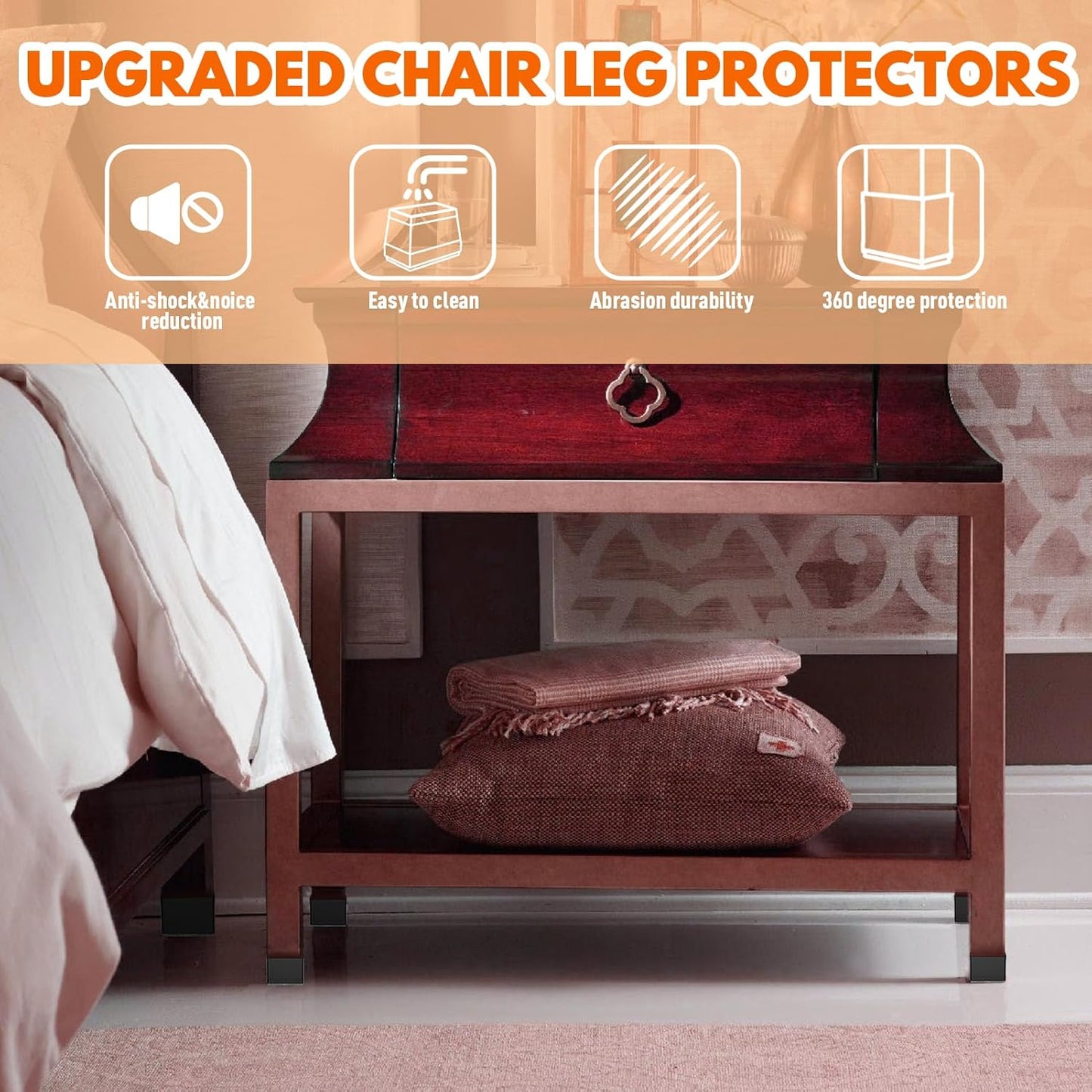 Rectangle Chair Leg Protectors for Hardwood Floors,16 PCS Silicone Covers to Protect Wood Tile Floors Felt Pads Furniture Leg Caps Reduce Noise. Easy to Move.(Black,2 x 4 Inch,Rectangular)