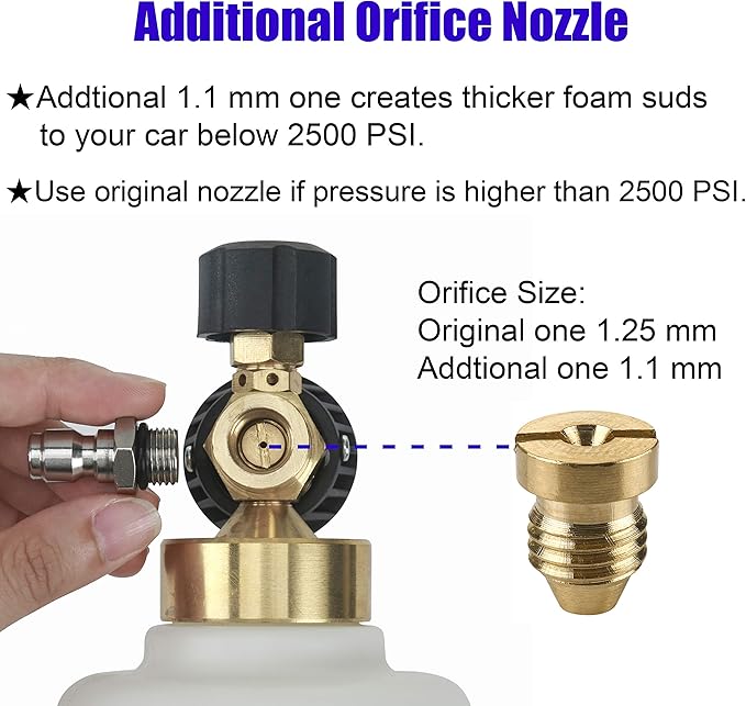 Tool Daily Pressure Washer Foam Cannon for Car Wash, Snow Foam Lance, Additional Orifice Nozzle 1.1mm, 1/4 Inch Quick Connect