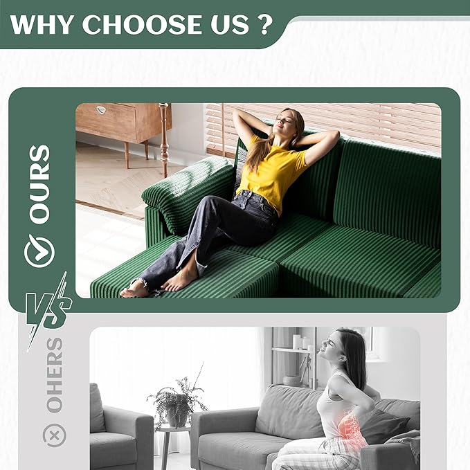Vongrasig 79" Convertible Sectional Couch Sofa with Storage Ottoman, 3 Seat L Shaped Couch with Side Storage Pockage, Small Couches for Living Room, Apartment and Small Space (Green)