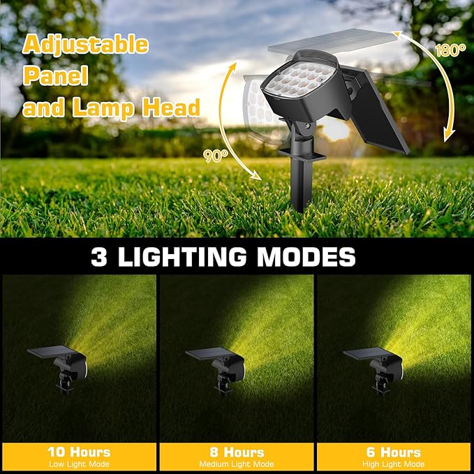 Kaxiida Solar Lights Outdoor Waterproof - 2025 Upgrade 3 Level Ultra Bright Spot Lights Uplights, LED Landscape Spotlight for Tree, Pathway, Wall, Adjustable Solar Panel Auto On/Off
