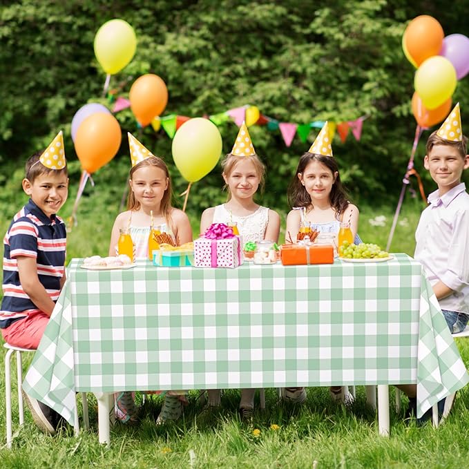 WNINK 3 Pack Sage Green Checkered Rectangular Plastic Tablecloths, Green Gingham Waterproof Disposable Table Covers 54" x 108" for Birthday, Baby Shower, Wedding, Outdoor Picnic Parties