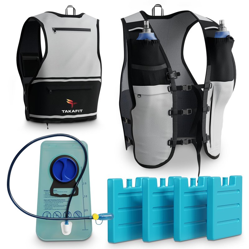 TakaFiTrail Running Hydration Vest Men - Breathable Trail Running Hydration Vest w/ 2 Water Bottles, Bladder Pouch, Ice Pack for Runners - Reflective Marathon Gear Jogging Backpack for Hiking