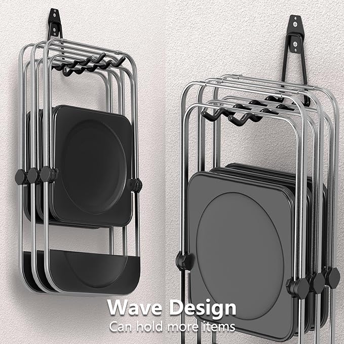 HUPBIPY Heavy Duty Garage Hooks 4 Pack, 7.7 inch Wave Long Hanger, Wall Mounted Storage System, Power and Garden Tool Organizer, for Hanging Ladders, Bikes, Hose, Bulk Items and More