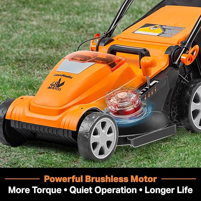 LawnMaster CLMF4815E 48V MAX 15-inch Brushless Cordless Lawn Mower with 2X24V MAX 4.0Ah Battery and a Dual Charger