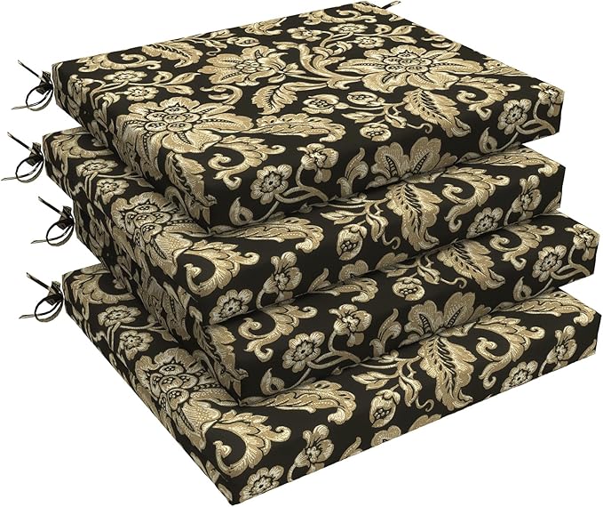 LVTXIII Outdoor Chair Cushions 18.5"x16"x2" Pack of 4, Water-Repellent Square Corner Memory Foam Seat Cushions with Ties for Garden Patio Furniture, Jacobean Black