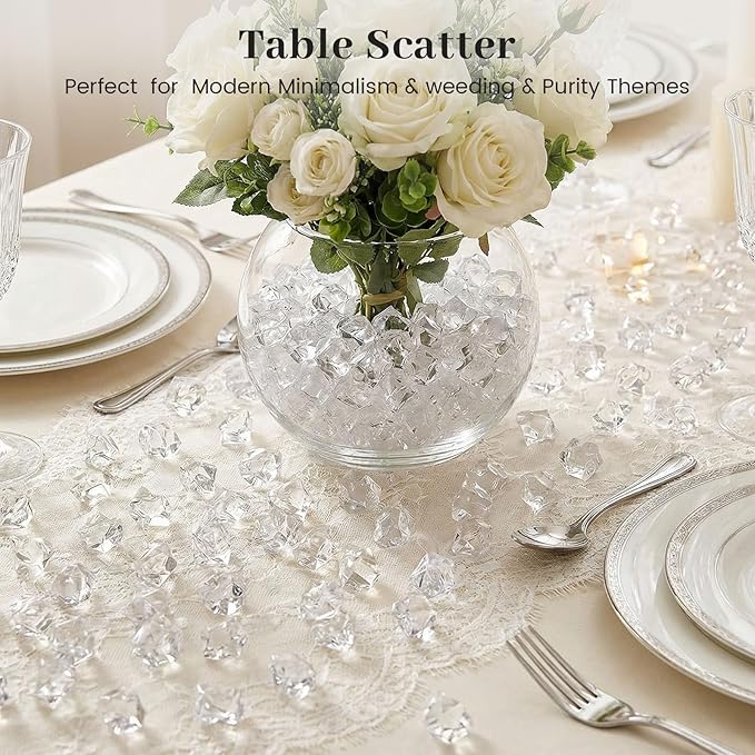 DomeStar Fake Ice, 150PCS Fake Diamonds, Plastic Diamonds Acrylic Rocks Vase Fillers for Centerpieces Wedding Party Table Scatter Food Display