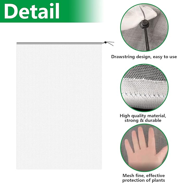 Alpurple 2 Pcs Insect Bird Barrier Netting Mesh with Drawstring- 4.9 x 3.2 Ft Garden Bug Netting Plant Cover- Fruit Tree Net for Protect Plant Fruits Citrus Flower from Insect Bird Eating