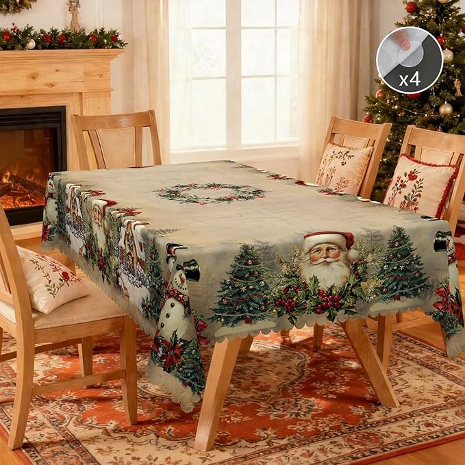Eikione Retangular Tablecloth 152x220inch, Christmas Tablecloth Waterproof and Wrinkle-Free, Table Covers, Winter Decorations for Home Dining Retro