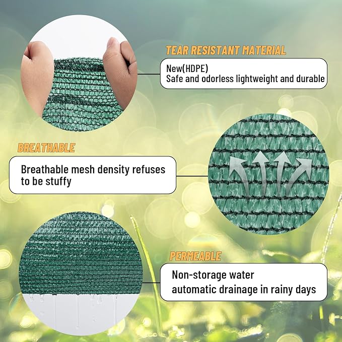 Cool Area 70% 6x12ft Sunblock Shade Cloth Cover Mesh UV Resistant Net for Garden Flower Plant Greenhouse, Dark Green