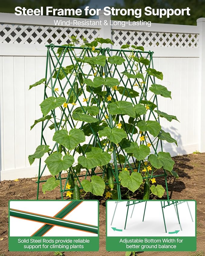 Suteck Cucumber Trellis 39.2" 2 Pack A-Frame – Foldable Metal Garden Trellis for Cucumbers, Peas, Beans & Climbing Plants, No Assembly Required Plant Support, Ideal for Raised Beds, Patios & Backyards
