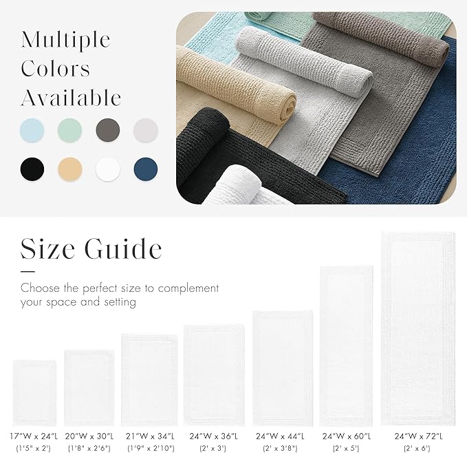 Madison Park Splendor Reversible 100% Cotton Tufted Bathroom Rug-3000 GSM Hotel Quality Luxurious Plush Medium Pile Bath Mat Absorbent, Quick Dry, Shower Room Décor, 24x44 White
