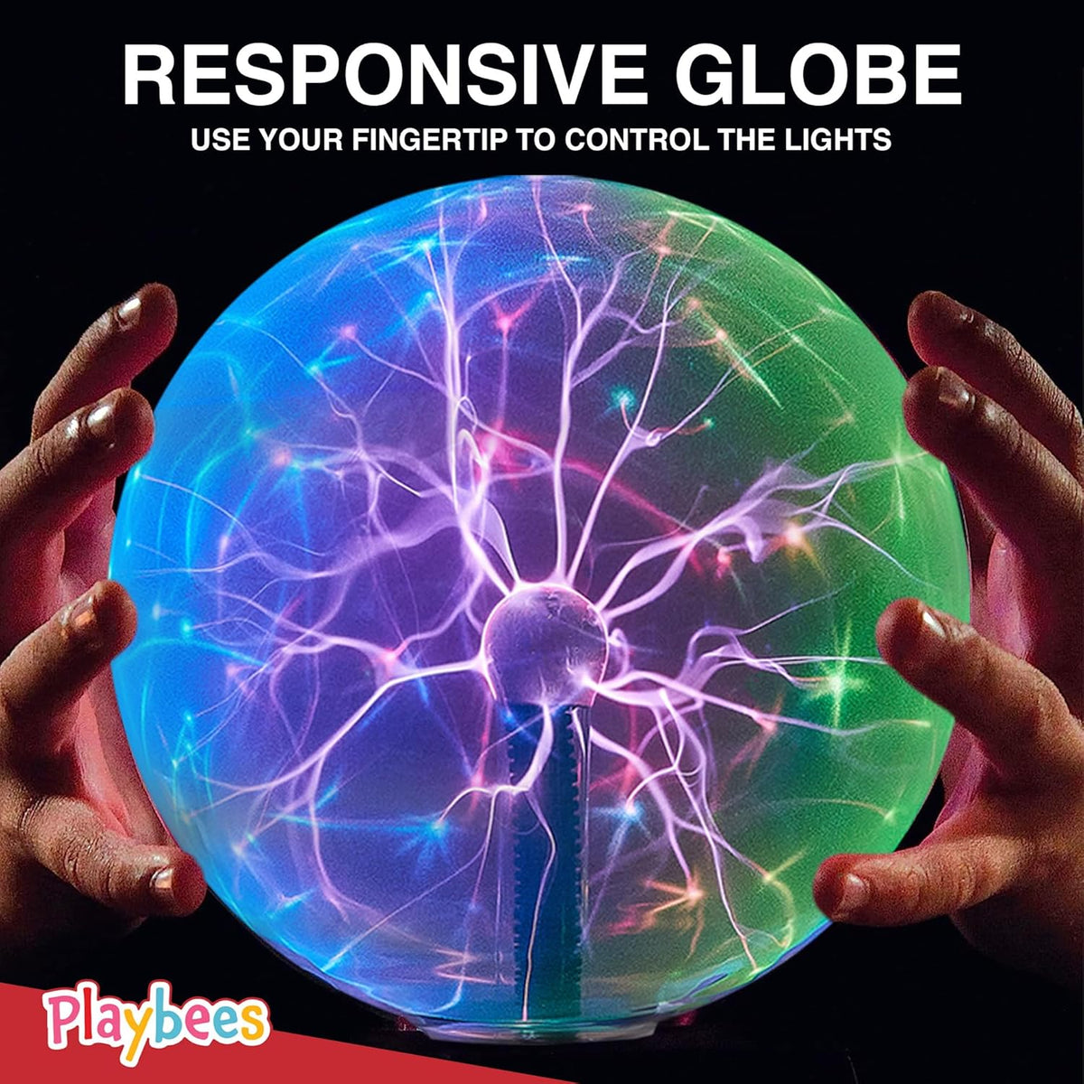 Playbees Plasma Ball 7-Inch - Colorful Tesla Coil Globe with Multicolor Lightning Effects for STEM Learning & Parties