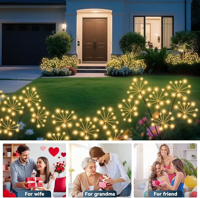 Slyuexu Solar Garden Lights 2 Pack Waterproof Swaying Starburst Light Solar Outdoor Lights for Yard Patio Walkway Pathway Party Wedding Decoration, Unique Gifts for Women, Warm White