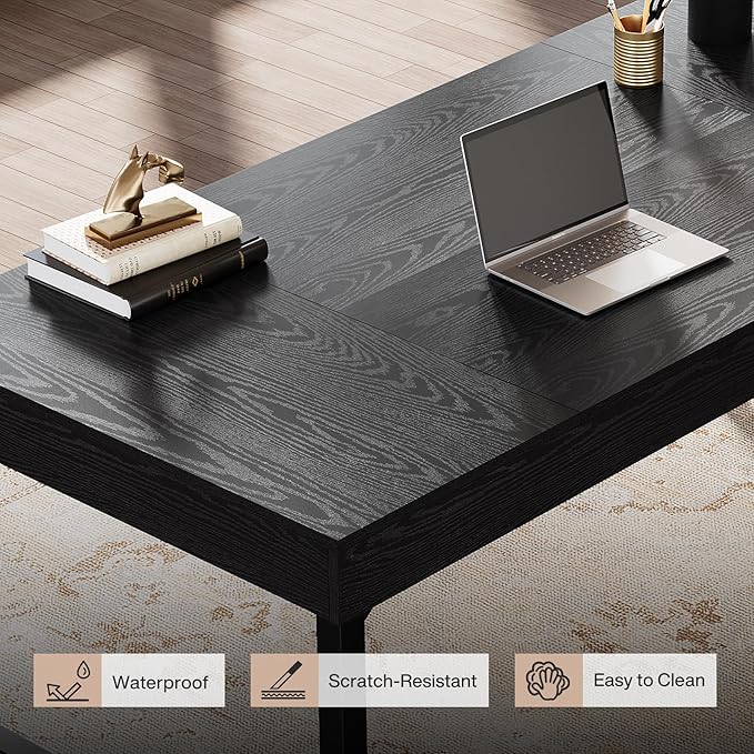Tribesigns 55" Industrial Executive Desk for Home Office, Rustic Simple Computer Laptop Desk with Strong Metal Legs, Study Writing Table Business Workstation, Small Conference Table Black