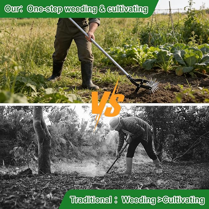 Rotary Cultivator, can Loosen Soil and Remove Weeds, a 2-in-1 Tilling Tool, with a 67-in Long Handle, Suitable for Tilling in Flower Beds, Planter Boxes, Vegetable Plots and Courtyards