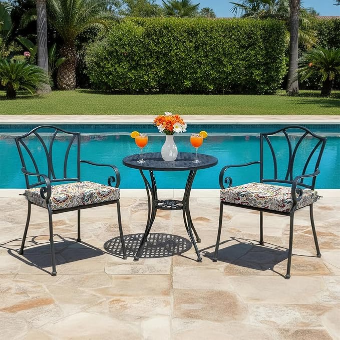 LVTXIII Outdoor Seat Cushions Set of 2 Square Chair Cushions with Ties, Patio Chair Pads for Home Office and Patio Garden Furniture Decoration 22"x22"x3", ‌Paisley Chilli