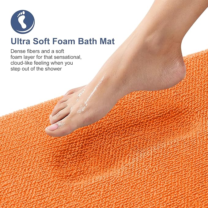OLANLY Thick Memory Foam Bath Mat Rug 70x24, Extra Soft Absorbent Bathroom Rug, Quick Dry Bath Mats, Non-Slip, Machine Washable Carpet for Bathroom, Tub and Shower, Home Decor Accessories, Orange