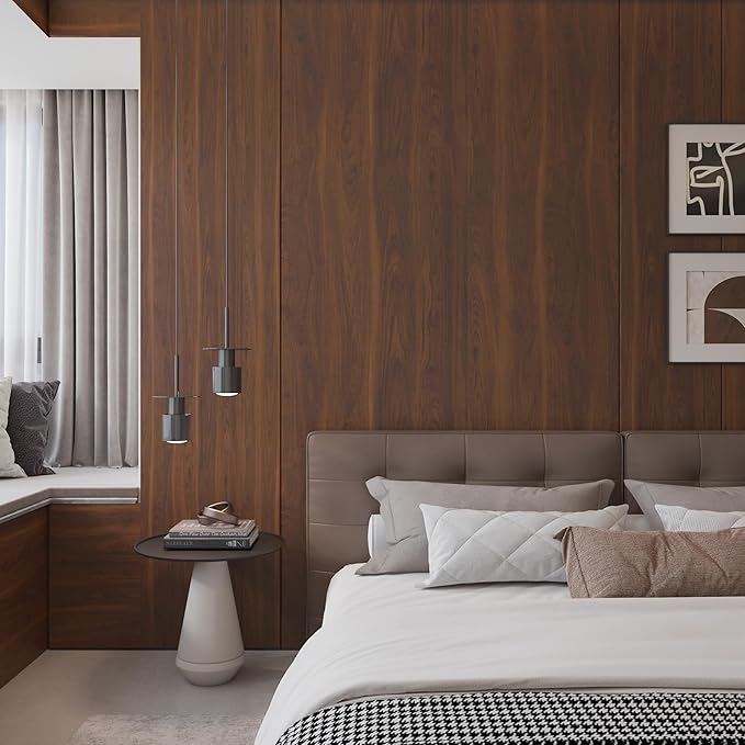 BOMENG Walnut Wood Contact Paper 16x354 inch Dark Brown Wood Wallpaper Peel and