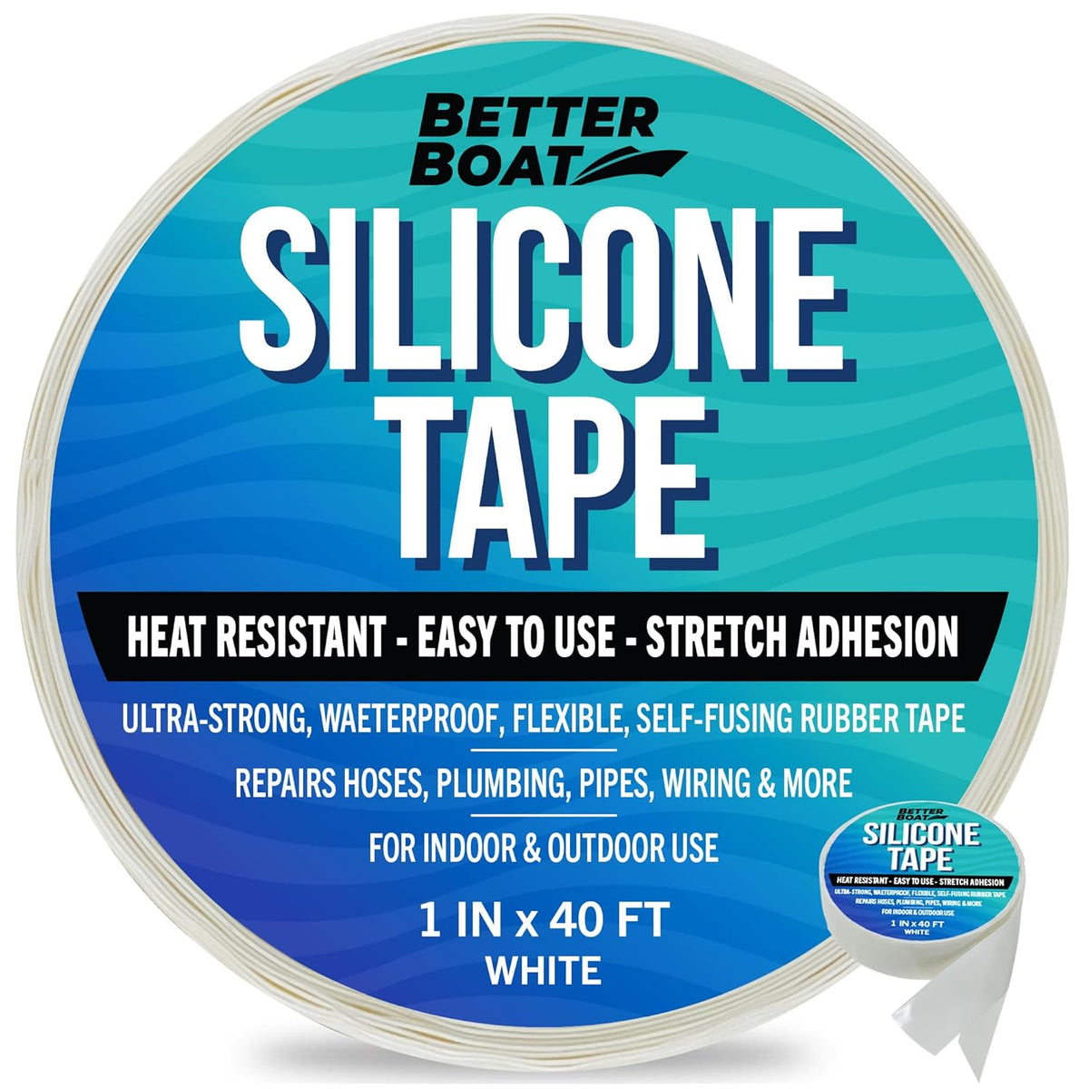 White Heavy Duty Silicone Tape, Self-Fusing Rubber Hose and Plumbing Water Pipe Repair Seal, Coax Electrical or Waterproof Tape for Leaks, 40ft