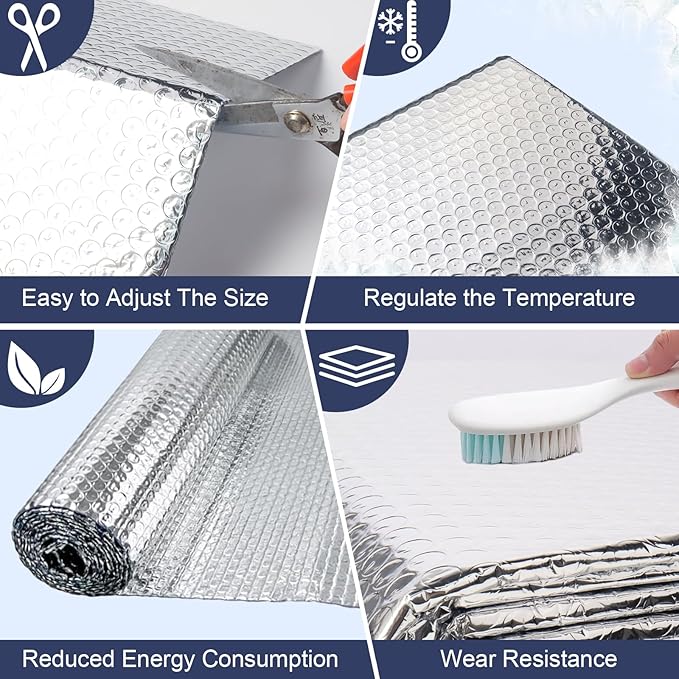 Double Reflective Bubble Foil Insulation Foam, 23.6IN X 15FT Aluminum Foil Thermal Insulation Radiant Barrier for Windows, Garage Door, RV, Roof