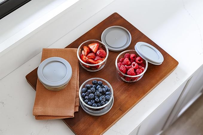 Borosilicate Glass Food Containers - 8 Piece Set (1 cup) - Premium Storage Solution Microwave & Dishwasher Safe, BPA-Free Lids, Grey
