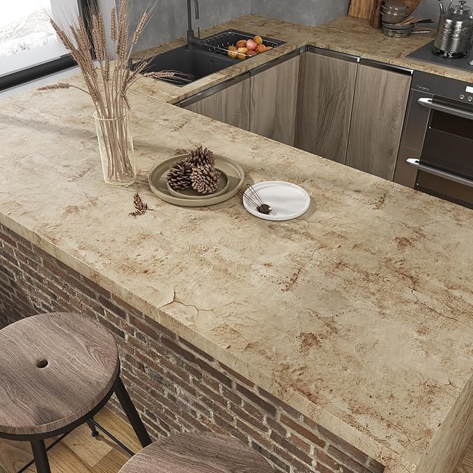 VEELIKE Grunge Cracked Concrete Wallpaper Peel and Stick 118''x32'' Wide Beige