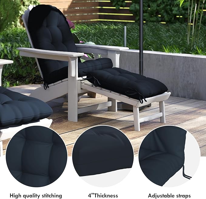Adirondack Chair Cushion with Ottoman, Folding Adjustable Adirondack Seat Cushions, Waterproof Adirondack Patio Chair Pads for Garden, Deck, or Poolside, Small-Dark Blue-1