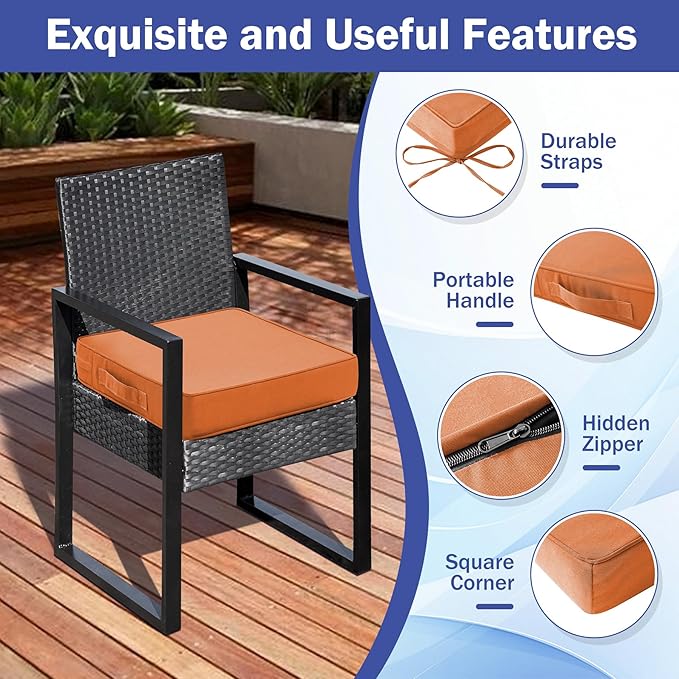 IASEAHK Patio Chair Cushions, 18.5" x 16" x 3" Outdoor Chair Cushions Set of 4, Waterproof Outdoor Cushions for Patio Furniture, Outdoors Seat Cushions Set of 4 with Handle and Ties, Spice
