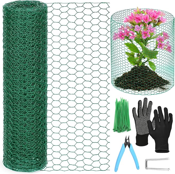 15.7 x 120 Inch Plant Protectors from Animals 0.8mm Free-Cut Metal Mesh Plant Cages for Outdoor Plants Chicken Wire Cloche, Wire Plant Protector for Garden Wire Mesh with Gloves, Wire Ties, Plier