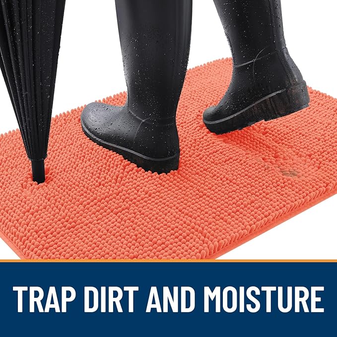 OLANLY Dog Door Mat for Muddy Paws 47x32, Absorbs Moisture and Dirt, Absorbent Non-Slip Washable Doormat, Quick Dry Chenille Mud Mat for Dogs, Entry Indoor Entryway Carpet for Inside Floor, Coral
