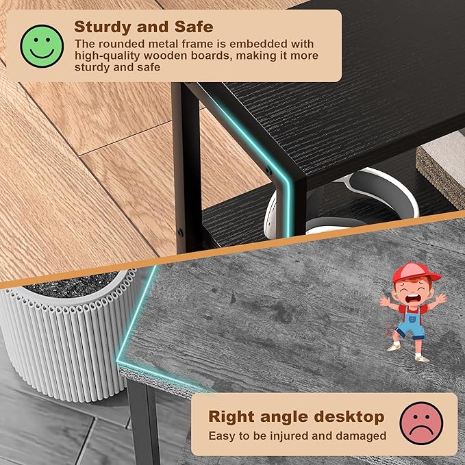 Small Narrow Side Table with Drawers, Skinny End Table for Small Spaces, Slim Nightstand with Storage, Sofa Bedside Table in Living Room, Bedroom, Study, Kitchen and Balcony (Black)