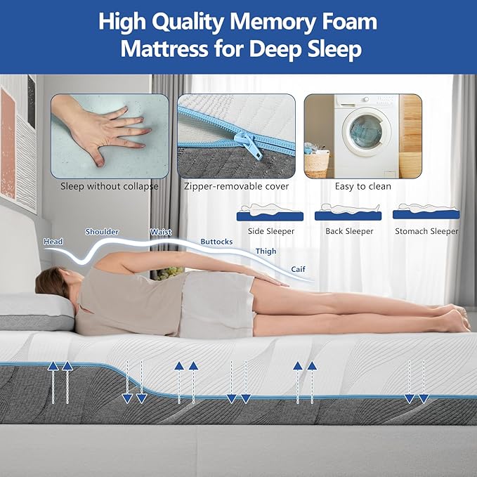 WEUP Extra Firm Twin XL Memory Foam Mattress, 10 Inch Medium - Extra Firm Dual Side Flippable Mattress for Back Pain Relief, Made in USA, CertiPUR-US Certified, 80" x 38"