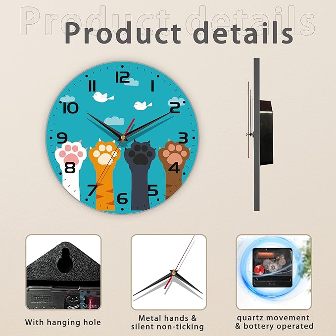 Cute Cat Paw Wall Clock