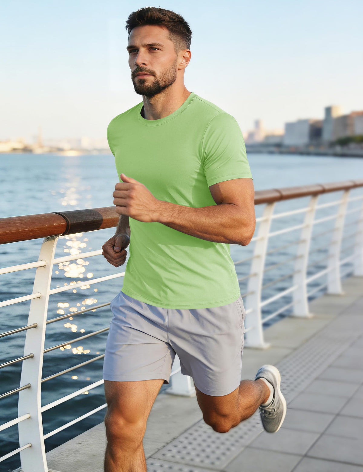 MAGCOMSEN UPF 50 Shirts for Men Short Sleeve Summer T-Shirt UV Protection Running Shirts Quick Dry T Shirts Light Green XL