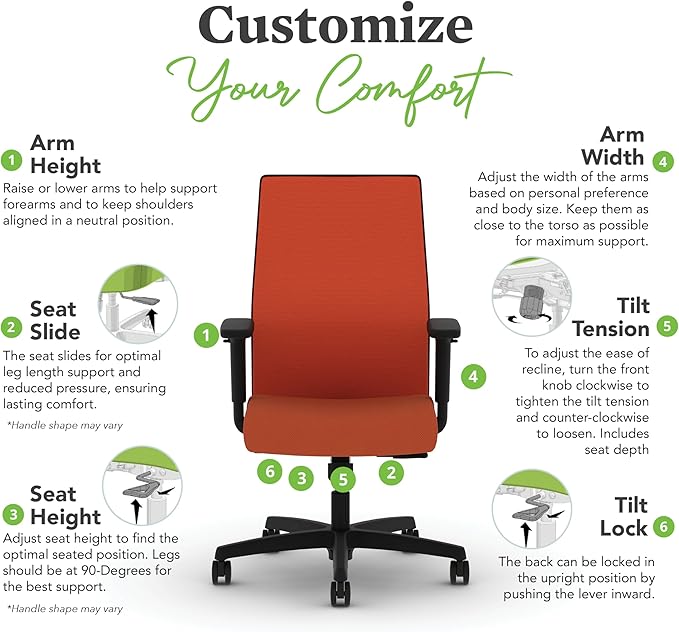 HON Ignition 2.0 Mid Back Task Chair, Spectrum Mesh, Standard Synchro-Tilt Control, Office Chair with Lumbar Support, Height and Width Adjustable Arms, Black Frame, Salamander