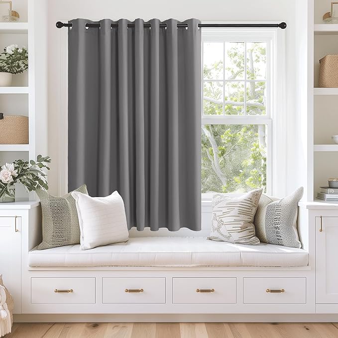 NICETOWN Grey Blackout Extra Wide Bedroom Curtain 63 inch Long, Grommet Room