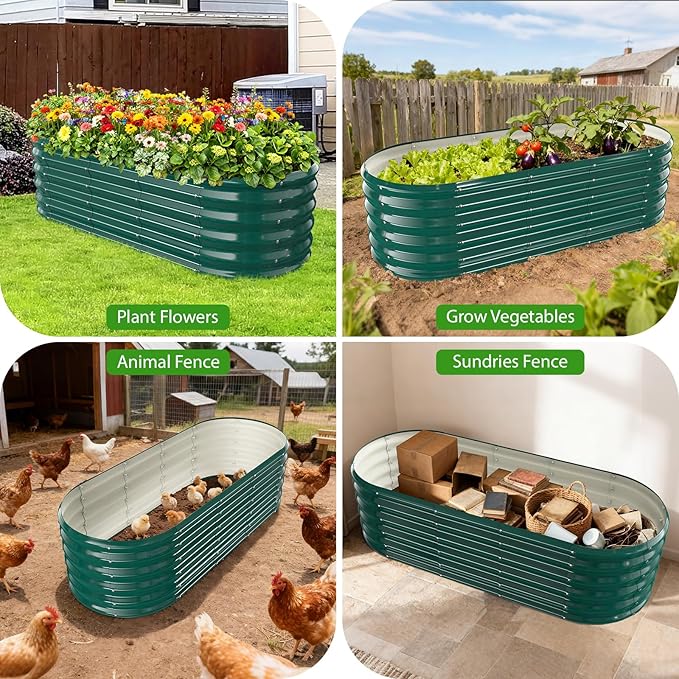 YSEJOMP 17" Tall Outdoor Garden Raised Garden Bed Kits,5ft X 2ft Oval,0.8MM Thick Metal Raised Planter Bed/Ground Planter Box for Variety of Flowers,Herbs,Vegetables (Dark Green, 60X24X16.5 Inches)