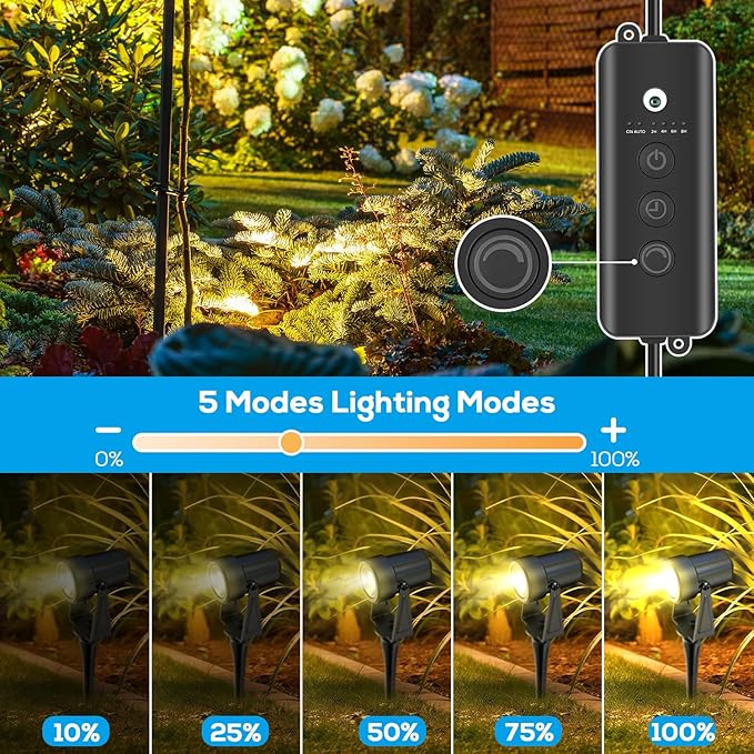 ZYAN Low Voltage Landscape Spotlights LED Landscape Lighting with Sensor, IP65 Waterproof Outdoor Lights for Yard Garden Pathway, Plant Tree Spoltights Dimmable with Timer, Auto ON/Off (4 Pack)