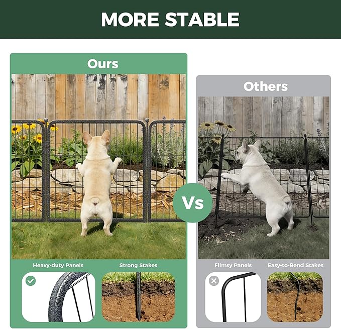 FXW Garden Fence Outdoor for the Yard – 24in(H) x 60.9ft(L) Heavy Duty Metal Animal Barrier for Dog, No Dig Decorative Dog Fence, 32 Panels, Silver